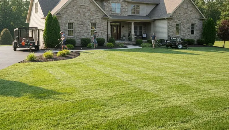 Freshly mowed lawn and trimmed edges showing full property results by Chop Chop Landscaping in Easton, PA