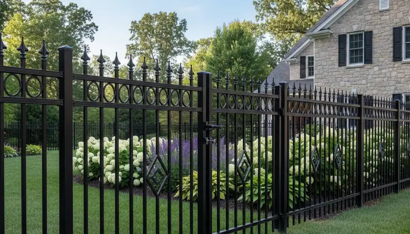 Black ornamental metal fence installation by Chop Chop Landscaping in Easton, PA showcasing elegant design