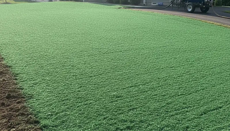 Fresh hydroseed application covering lawn soil in Easton, PA by Chop Chop Landscaping