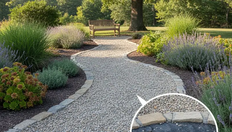 Pea gravel path with stone stepping stones in Easton, PA by Chop Chop Landscaping