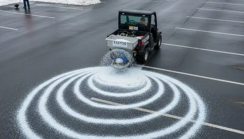Professional ice melt and de-icing treatment on cleared walkway by Chop Chop Landscaping in Easton, PA