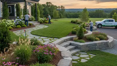 Landscaping crew provides lawn care and hardscaping services in Easton, PA