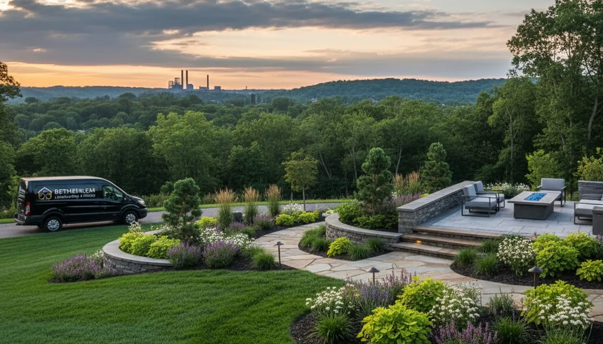 Landscaping crew providing lawn care and outdoor property maintenance in Easton, PA