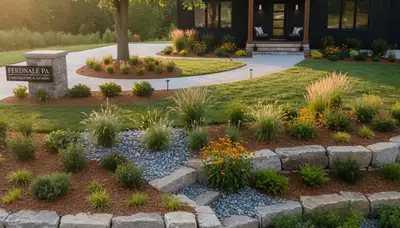 Landscaping team serving Easton, PA on a commercial property with professional outdoor maintenance services