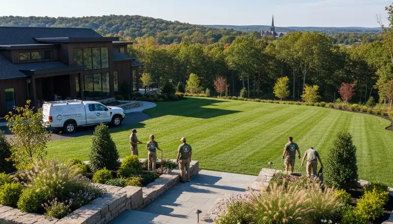 Landscaping crew providing lawn care and yard maintenance in Easton, PA