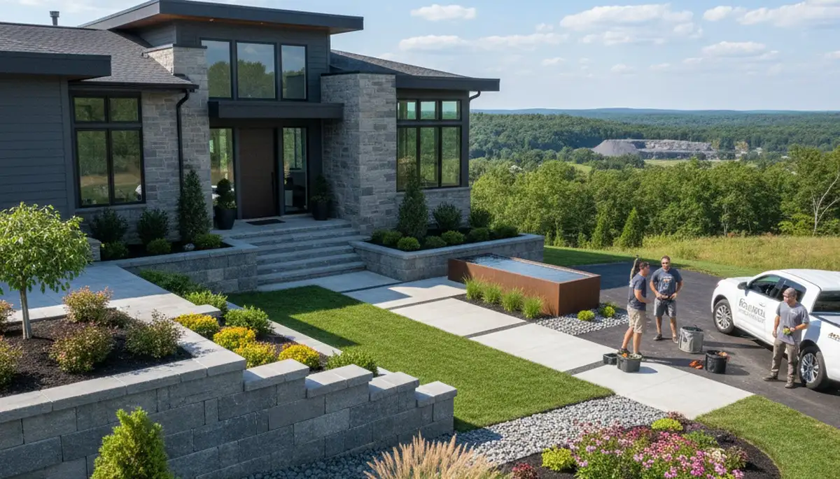 Landscaping crew providing professional lawn and yard care in Easton, PA