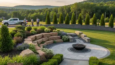 Landscaping crew providing professional yard maintenance in Easton, PA