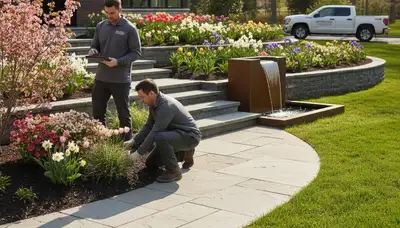 Landscaping crew providing lawn care and hardscaping services in Easton, PA