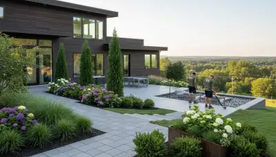 Landscaping team providing lawn care and hardscaping services in Easton, PA