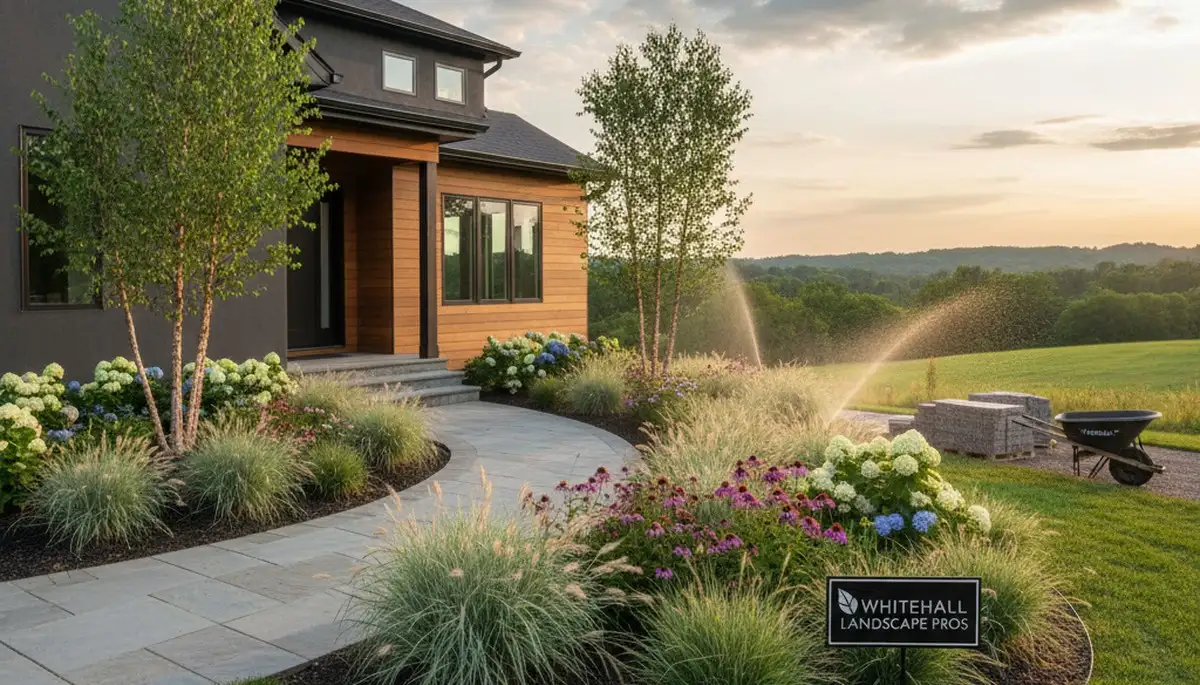 Landscaping team providing lawn care and yard maintenance in Easton, PA