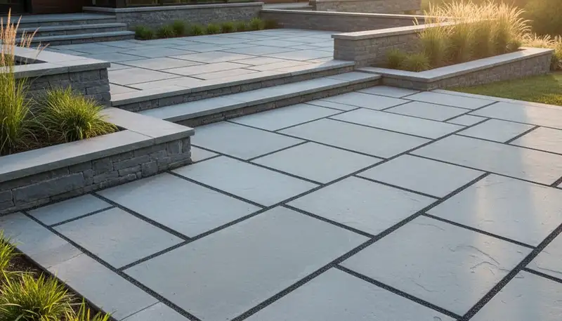 Large format stone slab patio installation by Chop Chop Landscaping in Easton, PA