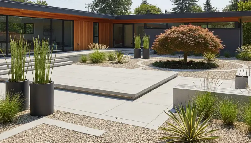 Modern minimalist pea gravel landscape design in Easton, PA by Chop Chop Landscaping