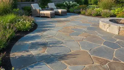 Flagstone patio with natural slate pavers expertly installed by landscapers in Easton, PA