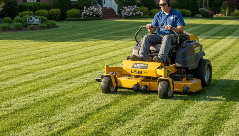 Precision lawn mowing with crisp striping and edging by Chop Chop Landscaping in Easton, PA