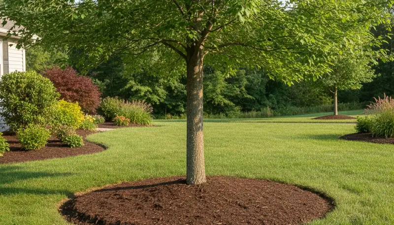 Professional tree ring mulching around tree base by Chop Chop Landscaping in Easton, PA