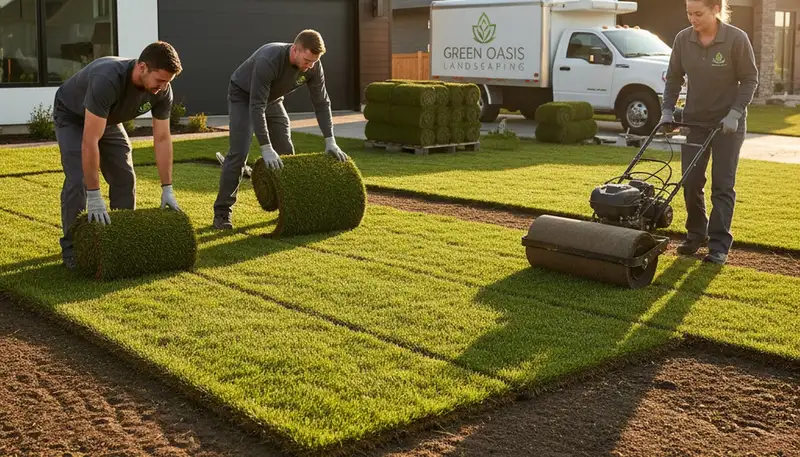 Fresh sod installation on residential lawn by Chop Chop Landscaping in Easton, PA