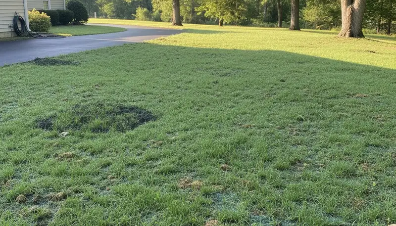 Hydroseeding grass germination on new lawn in Easton, PA showing healthy green seed growth