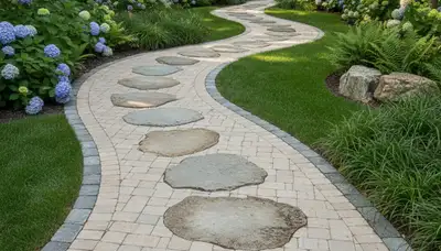 Stone paver pathway installation by Chop Chop Landscaping in Easton, PA showcasing natural stone design