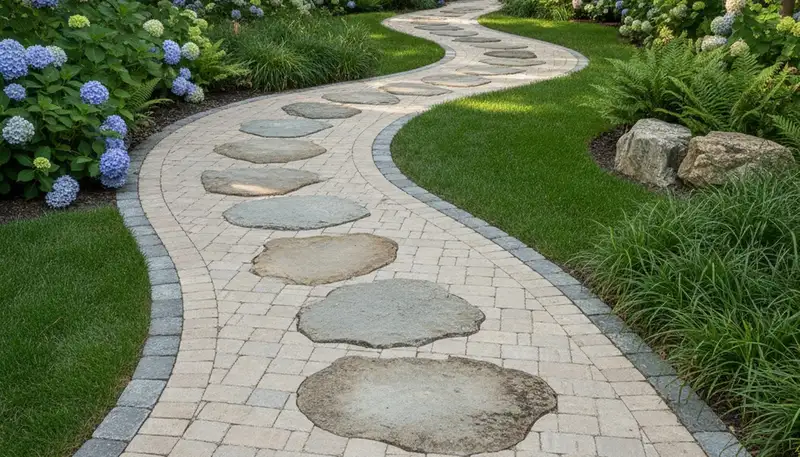 Stone paver pathway installation by Chop Chop Landscaping in Easton, PA showcasing natural stone design