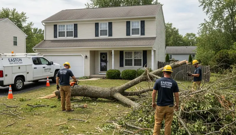 Storm debris and branch removal by Chop Chop Landscaping in Easton, PA restoring yard after storm damage