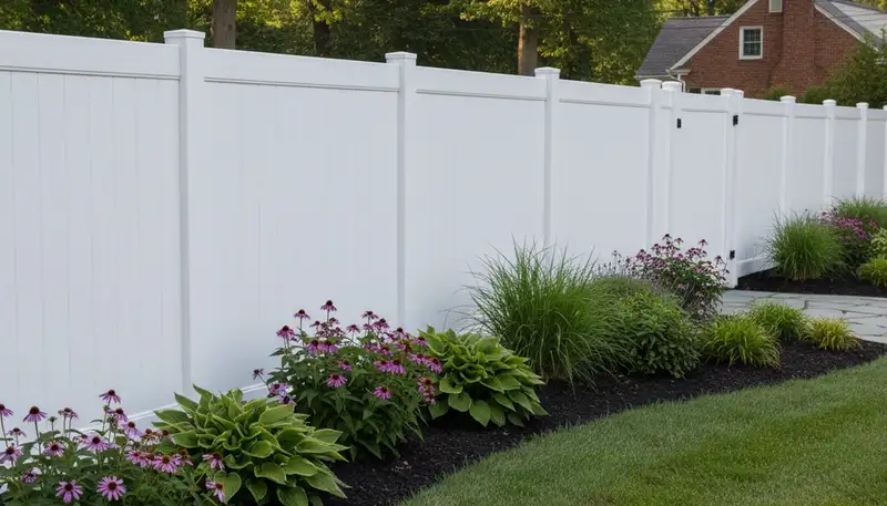 White wooden privacy fence installation by Chop Chop Landscaping in Easton, PA showcasing expert craftsmanship